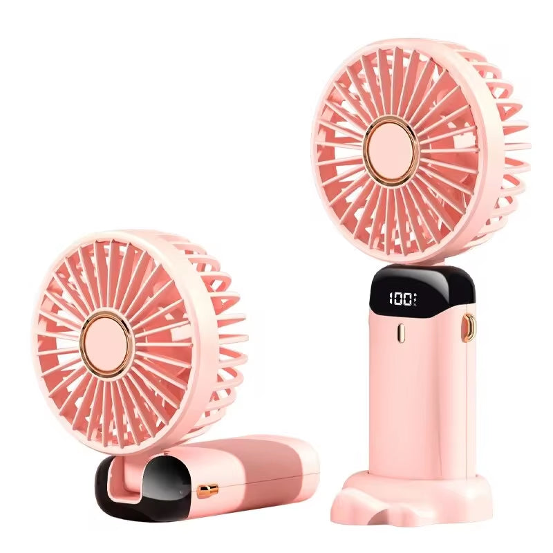 USB Handheld Mini Fan Foldable Portable Neck Hanging Fans 5 Speed Rechargeable Fan with Phone Stand and Display Screen