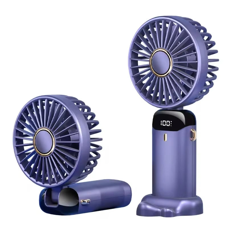 USB Handheld Mini Fan Foldable Portable Neck Hanging Fans 5 Speed Rechargeable Fan with Phone Stand and Display Screen